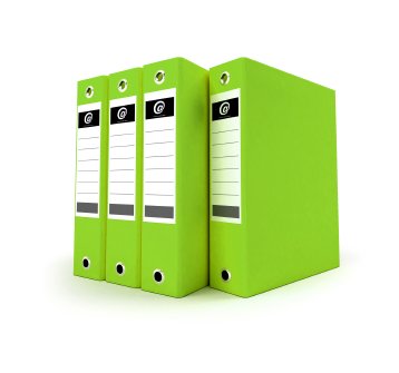 Four green lever arch files